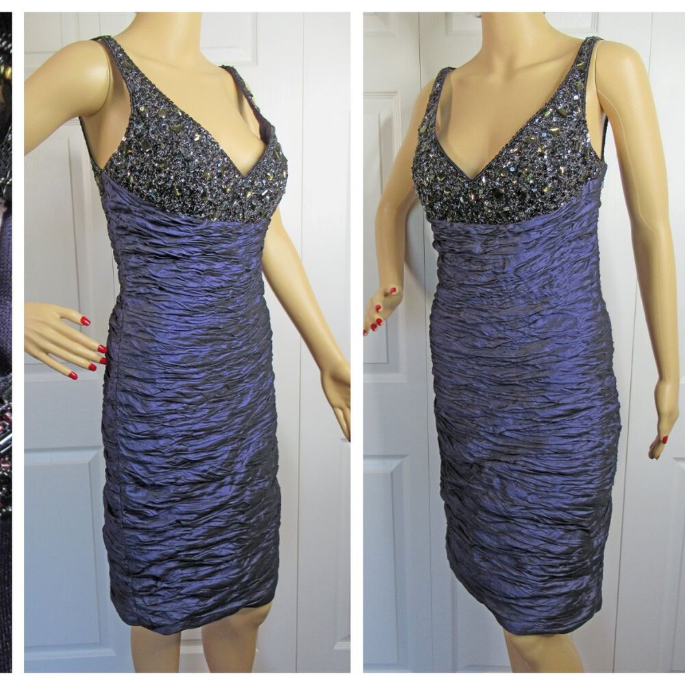 36" bust Alberto Makali V- neck dress, Beaded sheer back, Padded inner bra WOW!